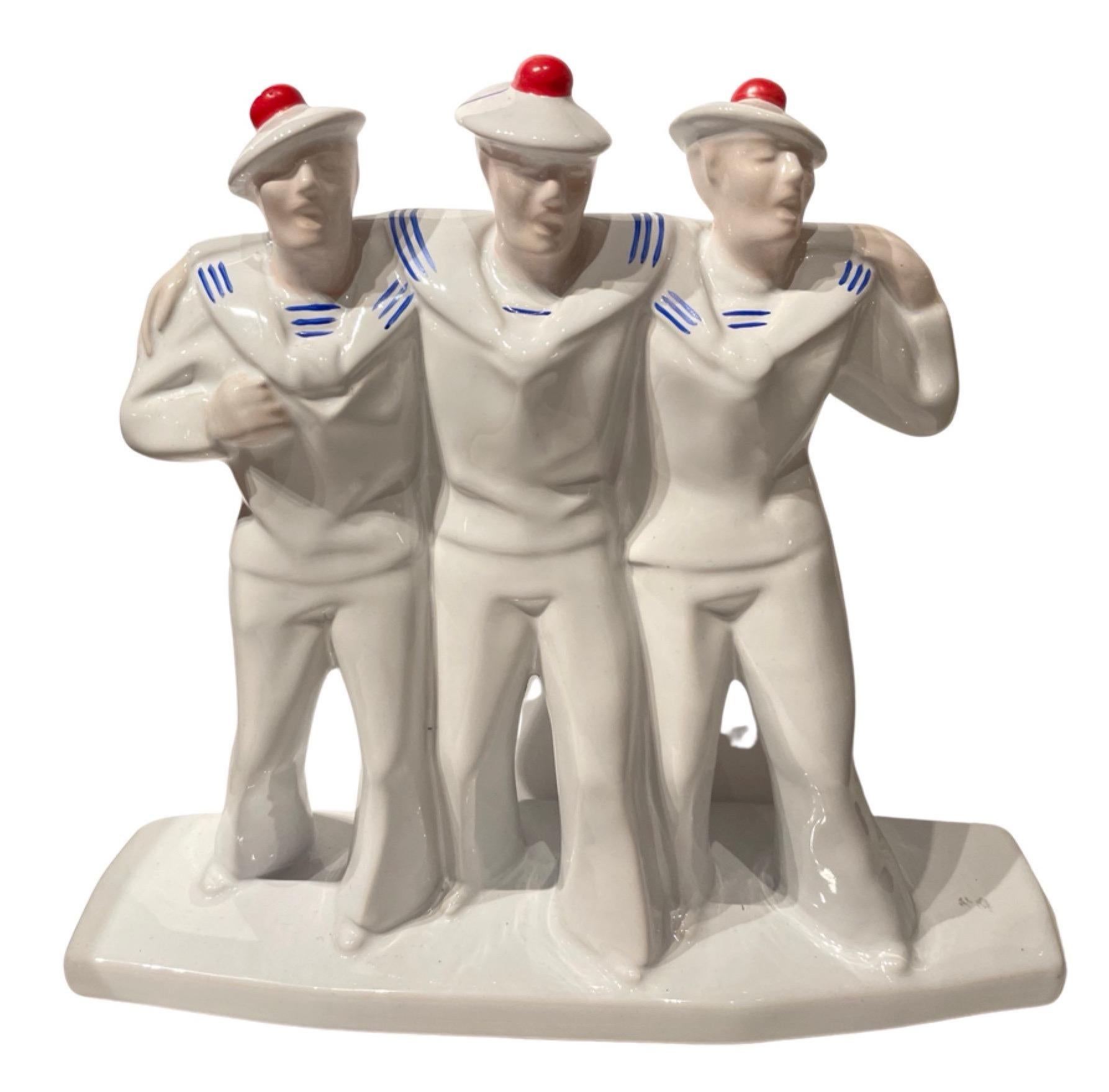 Art Deco Sailors on Leave Earthenware Ceramic Sculpture 4