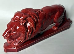 Art Deco Saint-Clément French Red Glazed Ceramic Lion