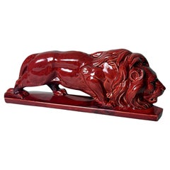 Art Deco Saint-Clément French Red Glazed Ceramic Lion