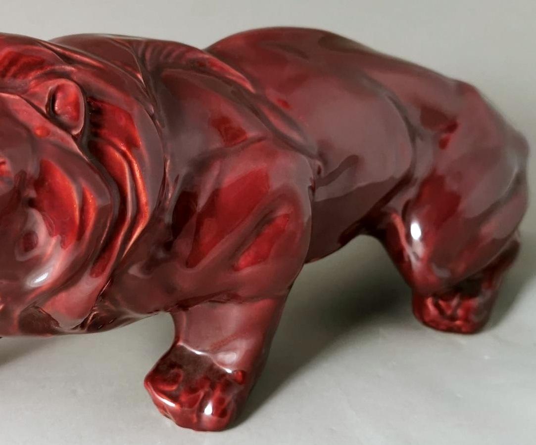 Art Deco Saint Clement Style French Lion In Red Glazed Ceramic. 6
