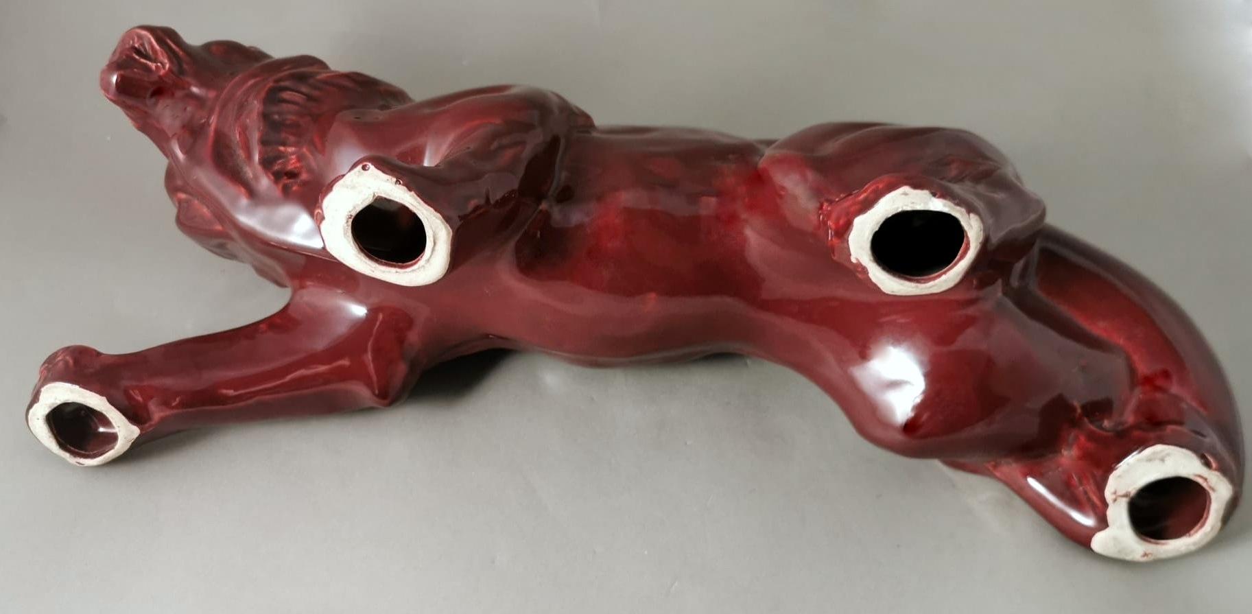 Art Deco Saint Clement Style French Lion In Red Glazed Ceramic. For Sale 10