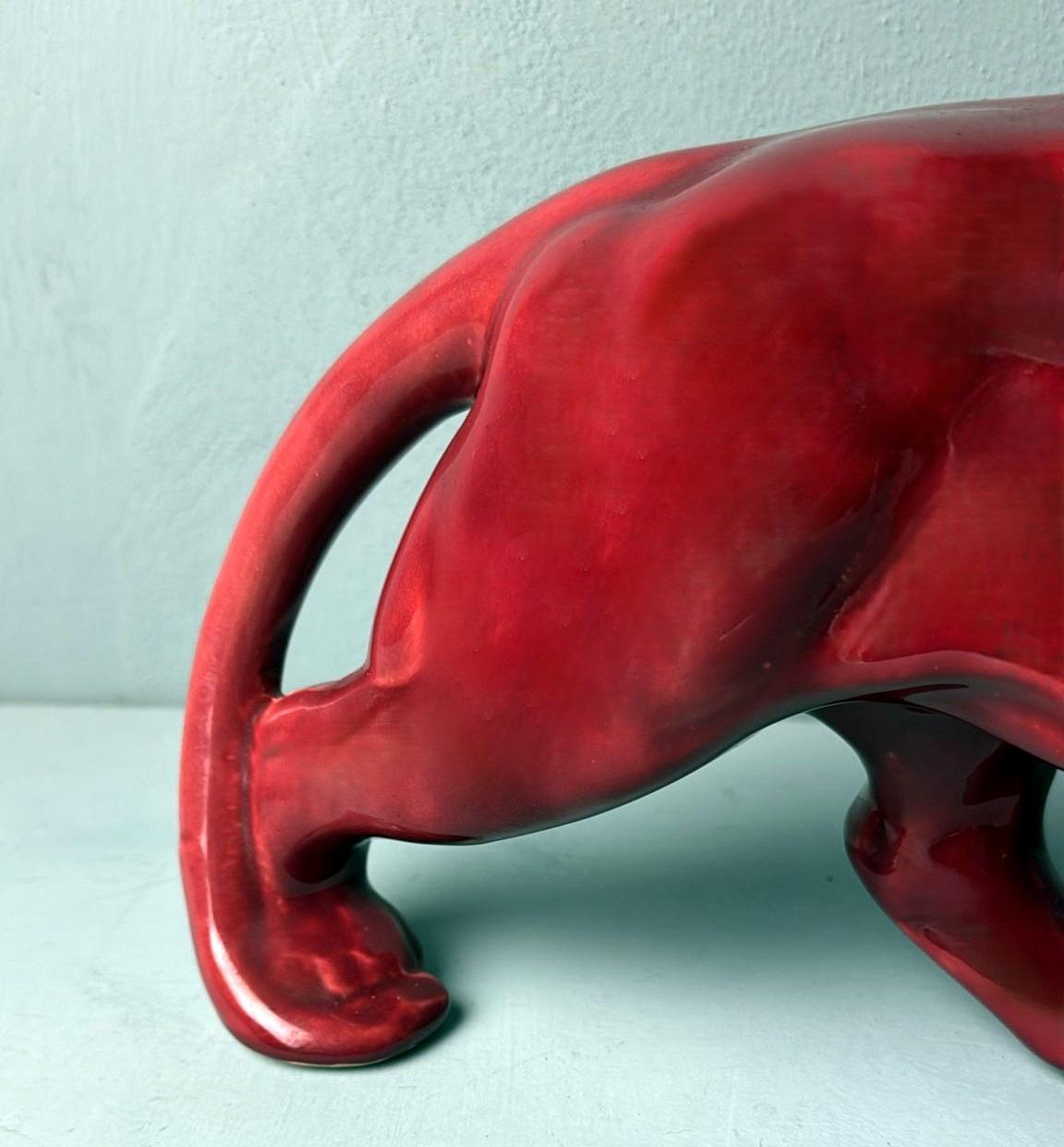 Pantera Francesa Estilo Art Decó Saint Clément En Cerámica Roja Esmaltada Antigua en venta 6