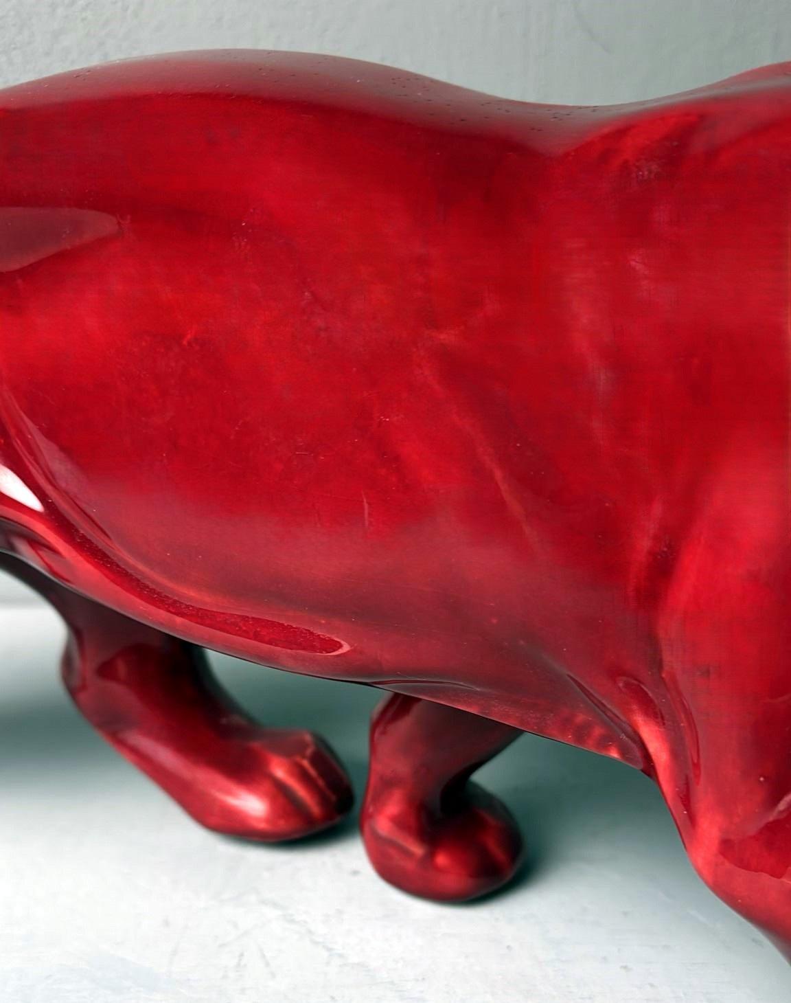 Pantera Francesa Estilo Art Decó Saint Clément En Cerámica Roja Esmaltada Antigua en venta 8