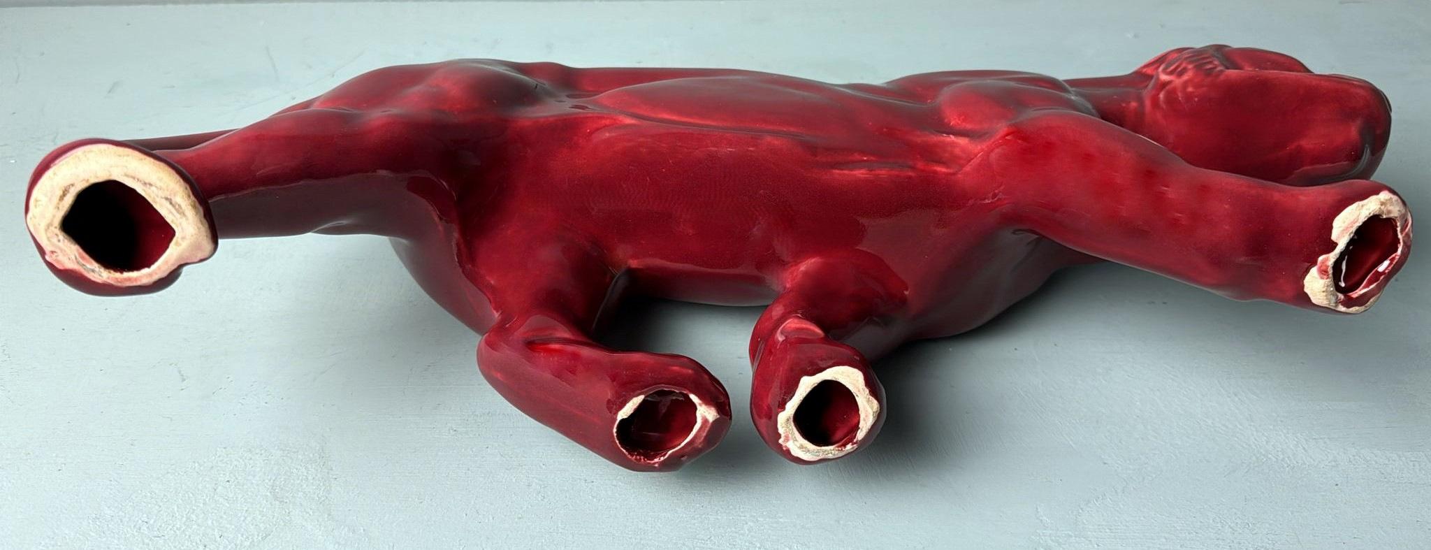 Pantera Francesa Estilo Art Decó Saint Clément En Cerámica Roja Esmaltada Antigua en venta 9