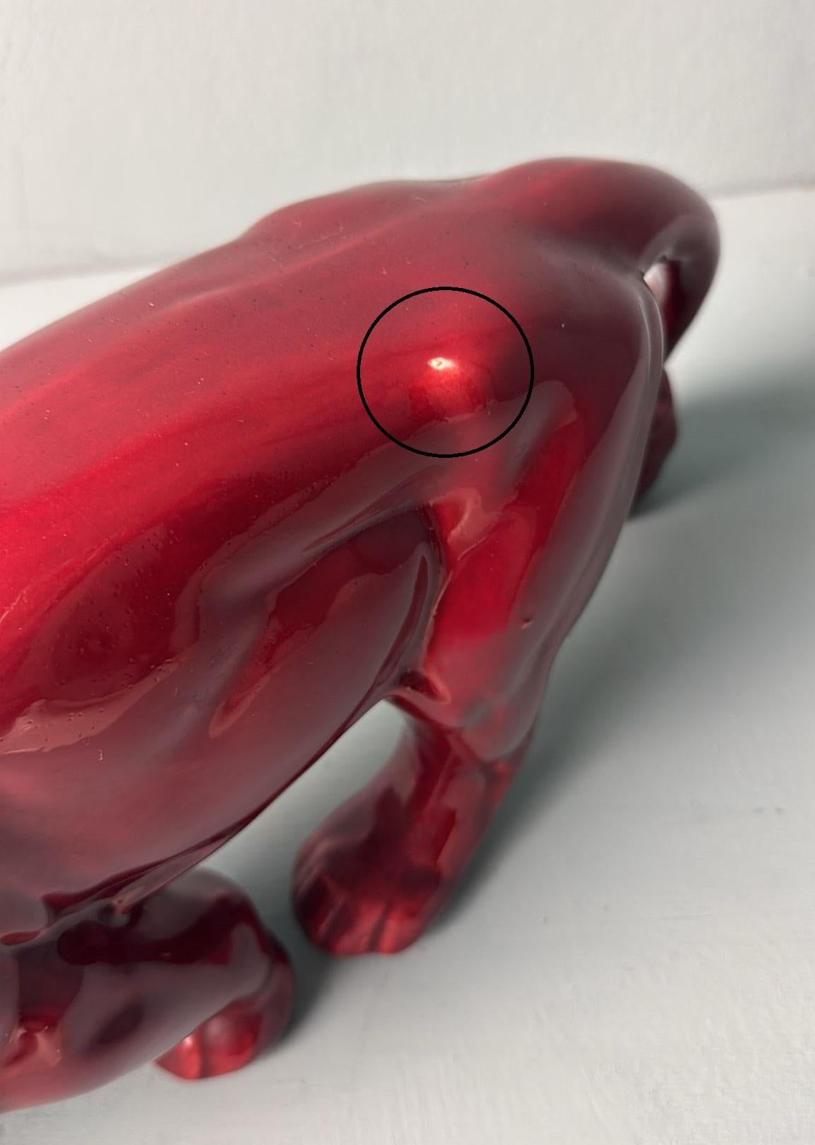 Pantera Francesa Estilo Art Decó Saint Clément En Cerámica Roja Esmaltada Antigua en venta 10