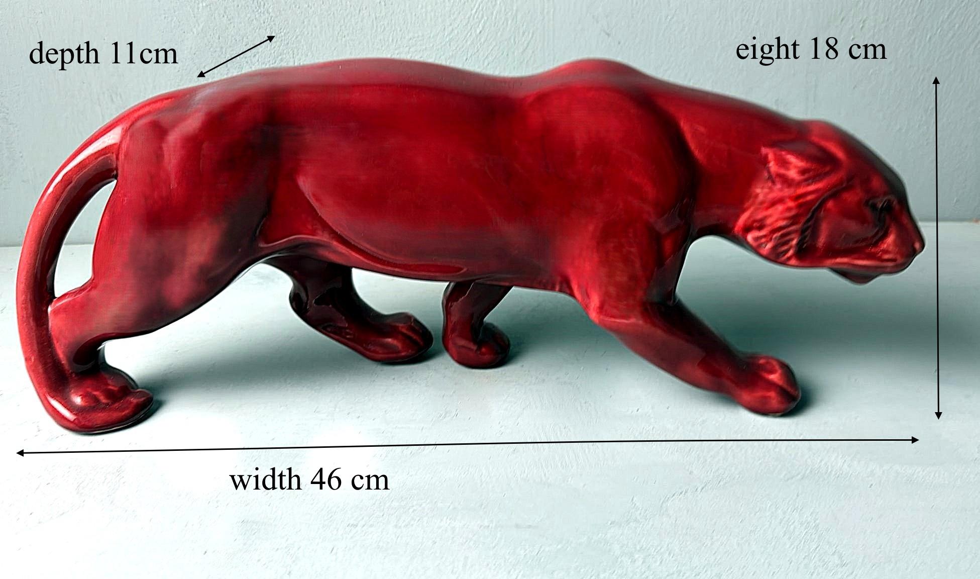 Pantera Francesa Estilo Art Decó Saint Clément En Cerámica Roja Esmaltada Antigua en venta 11
