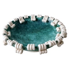 Art Deco Saint-Clement Style French Round Table Centerpiece In Green Ceramic