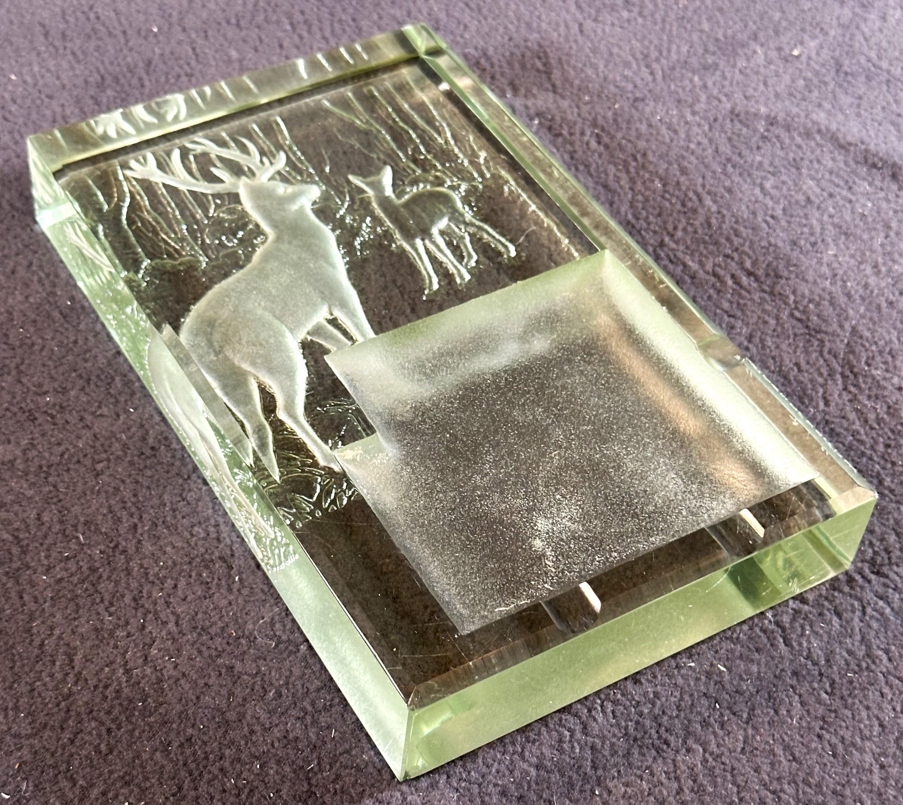 Art Deco Saint Gobain Glass etched ashtray, Centerpiece Luce, signed Müller 11