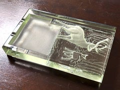Art Deco Saint Gobain Glass etched ashtray, Centerpiece Luce, signed Müller