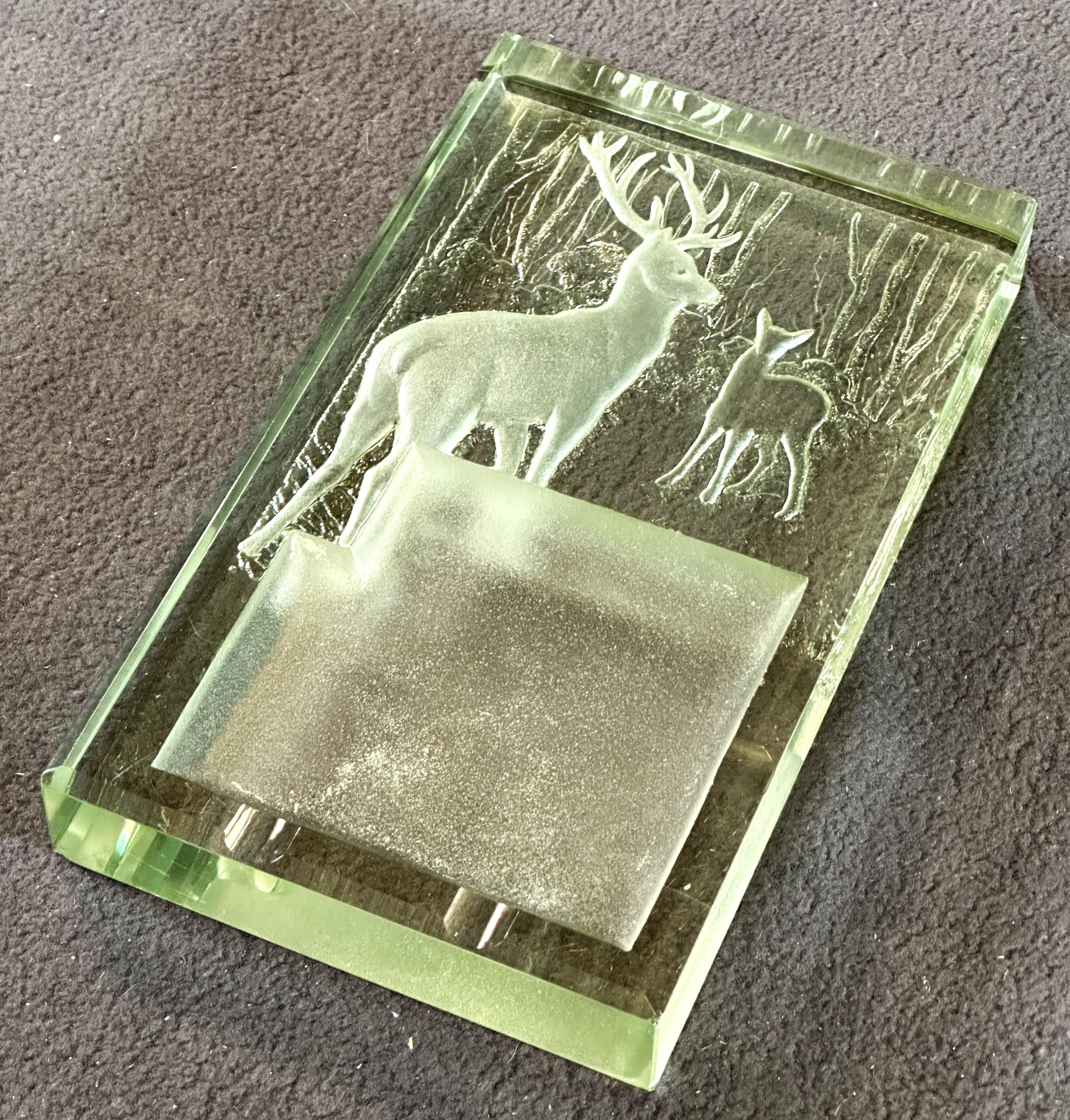 Art Deco Saint Gobain Glass etched ashtray, Centerpiece Luce, signed Müller 13
