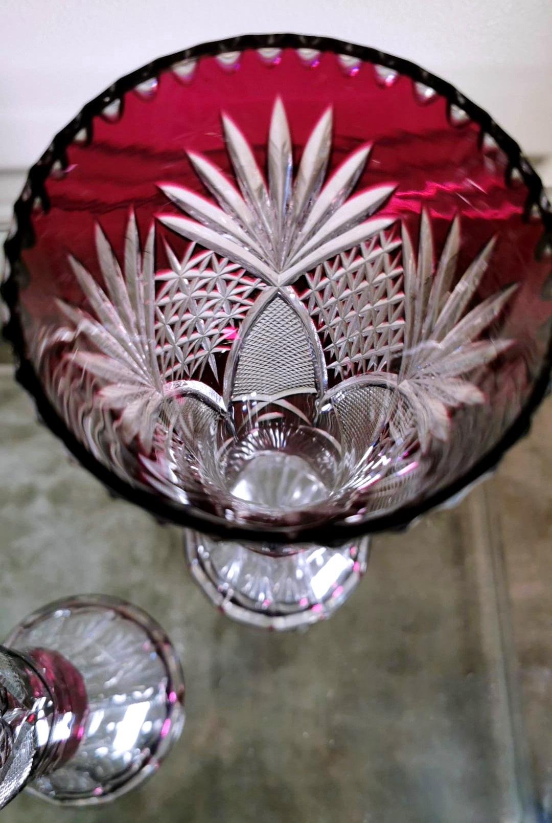 Art Deco Saint Louis Stil Paar französische Vasen aus geschliffenem und geschliffenem Bleikristall im Angebot 4