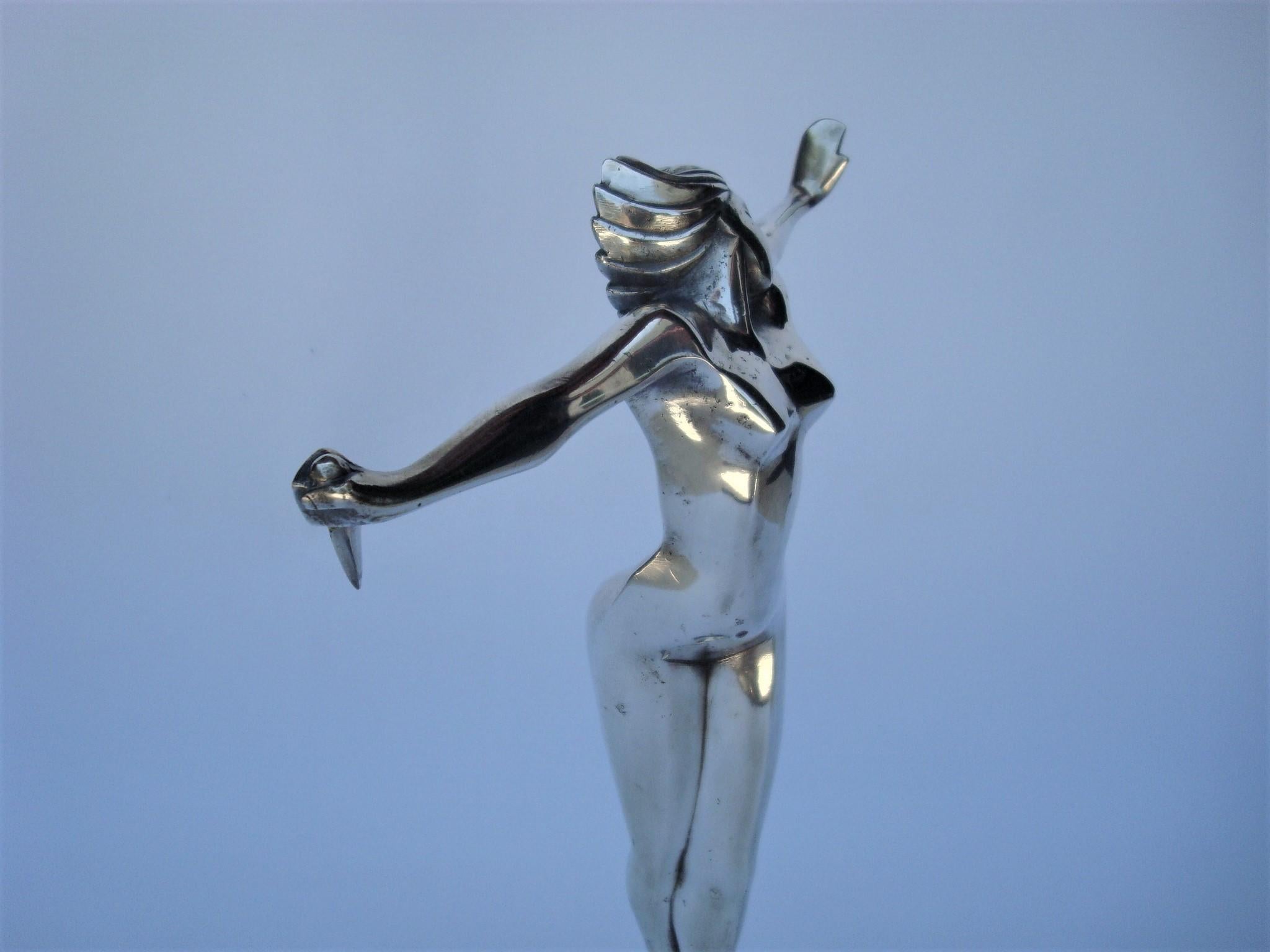 Art Deco Salome Nude Woman Silvered Bronze Sculpture, Sibylle May, France 3