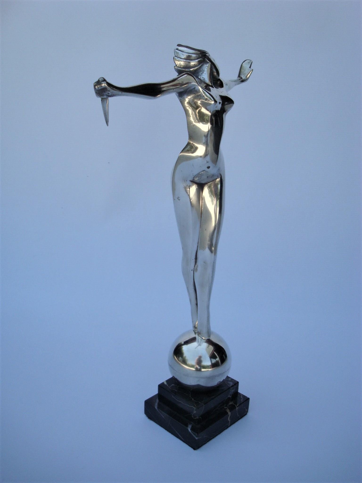 Art Deco Salome Nude Woman Silvered Bronze Sculpture, Sibylle May, France 4