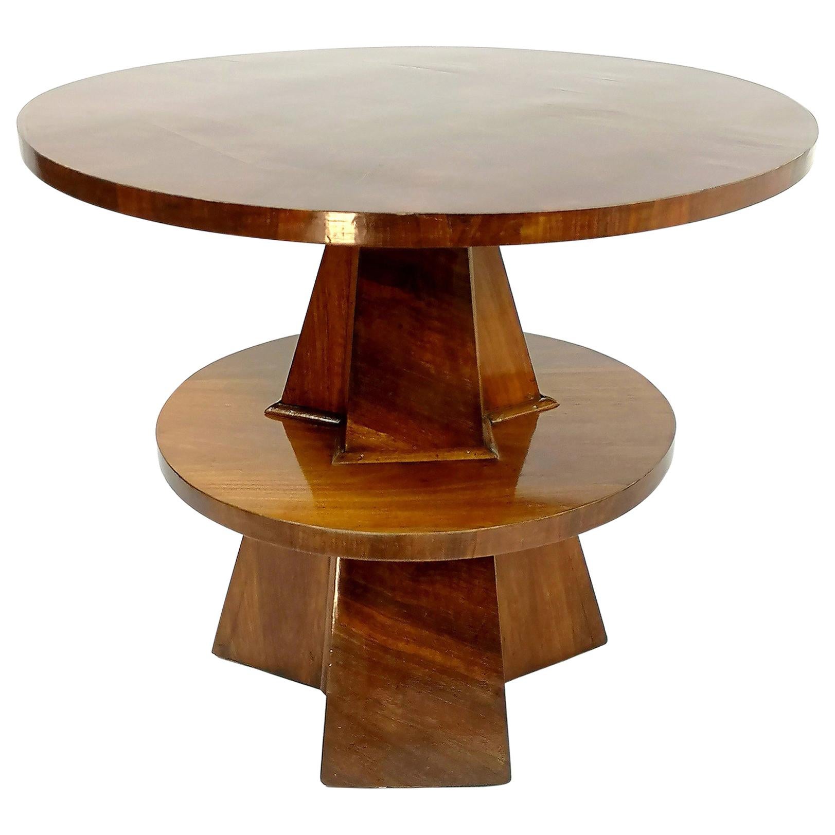 Art Deco Saloon Table with Walnut Veneer and French Lacquer Polish, 1930's