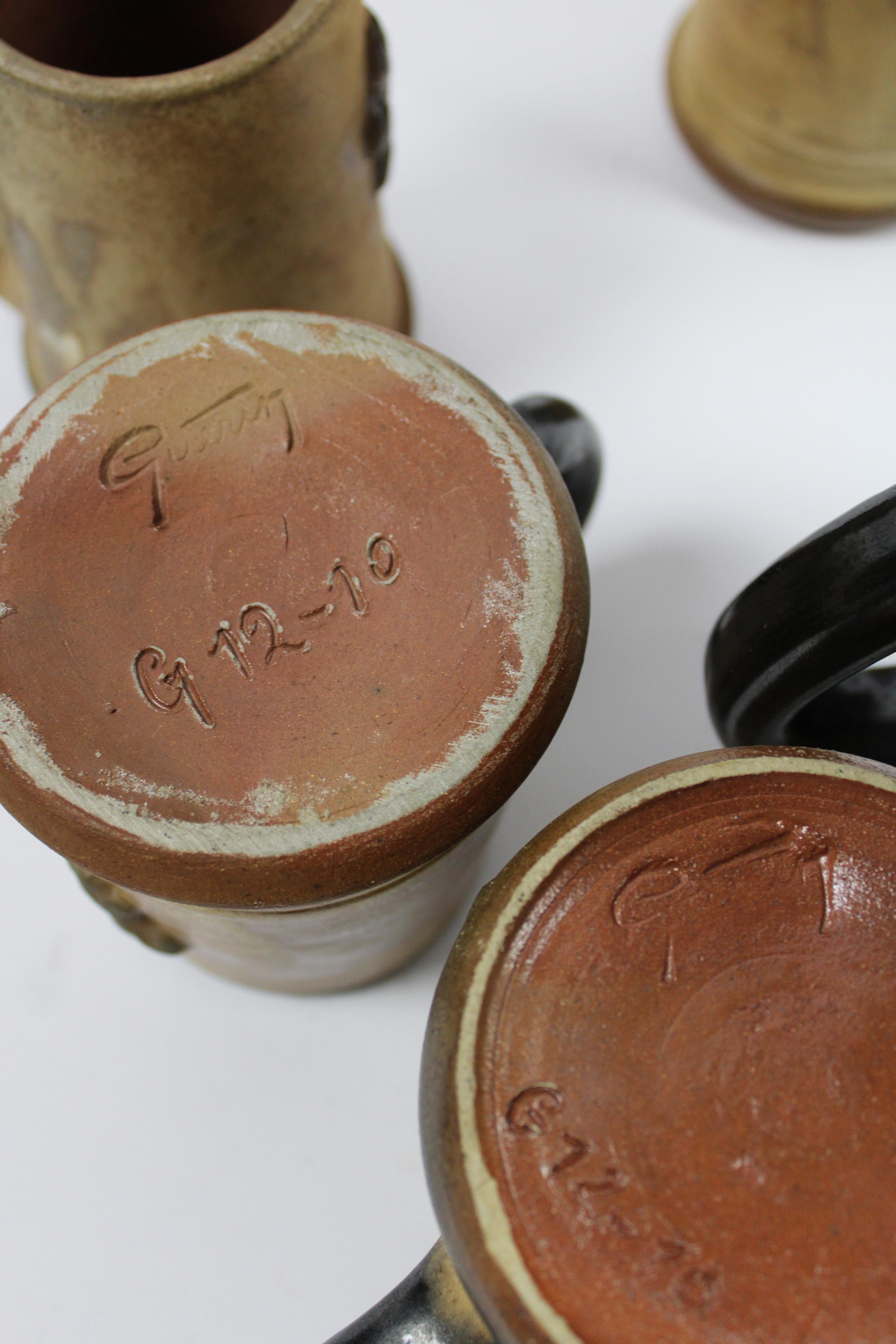 Pichet et 6 carafes en grès émaillé au sel Art Déco signé Guerin Belgique années 1930 en vente 5