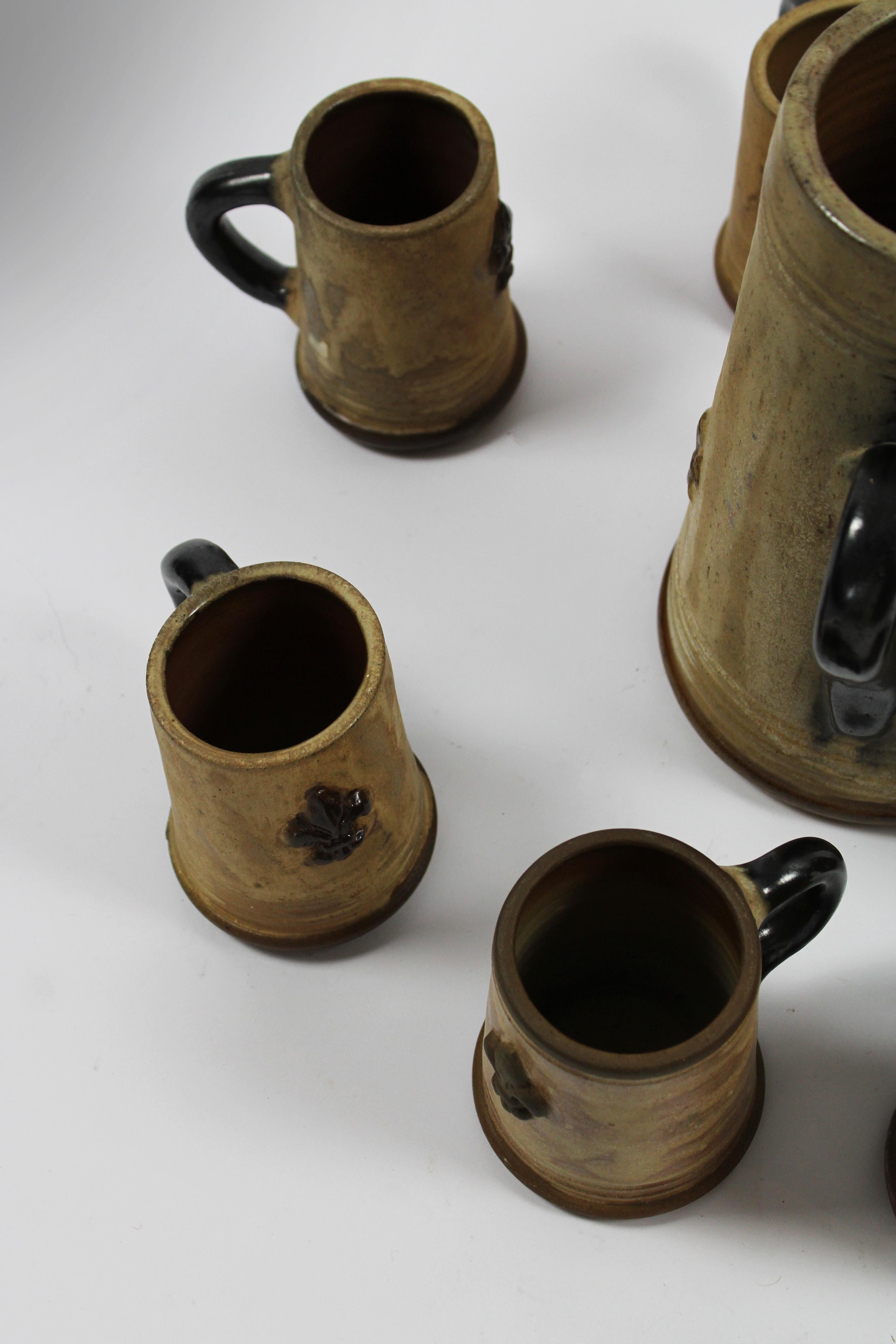Art déco Pichet et 6 carafes en grès émaillé au sel Art Déco signé Guerin Belgique années 1930 en vente
