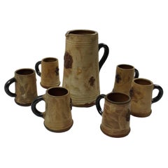 Pichet et 6 carafes en grès émaillé au sel Art Déco signé Guerin Belgique années 1930