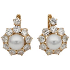Art Deco Salt Sea Pearl and 2.0 Carat Diamond G VVS Classy Cluster Earrings