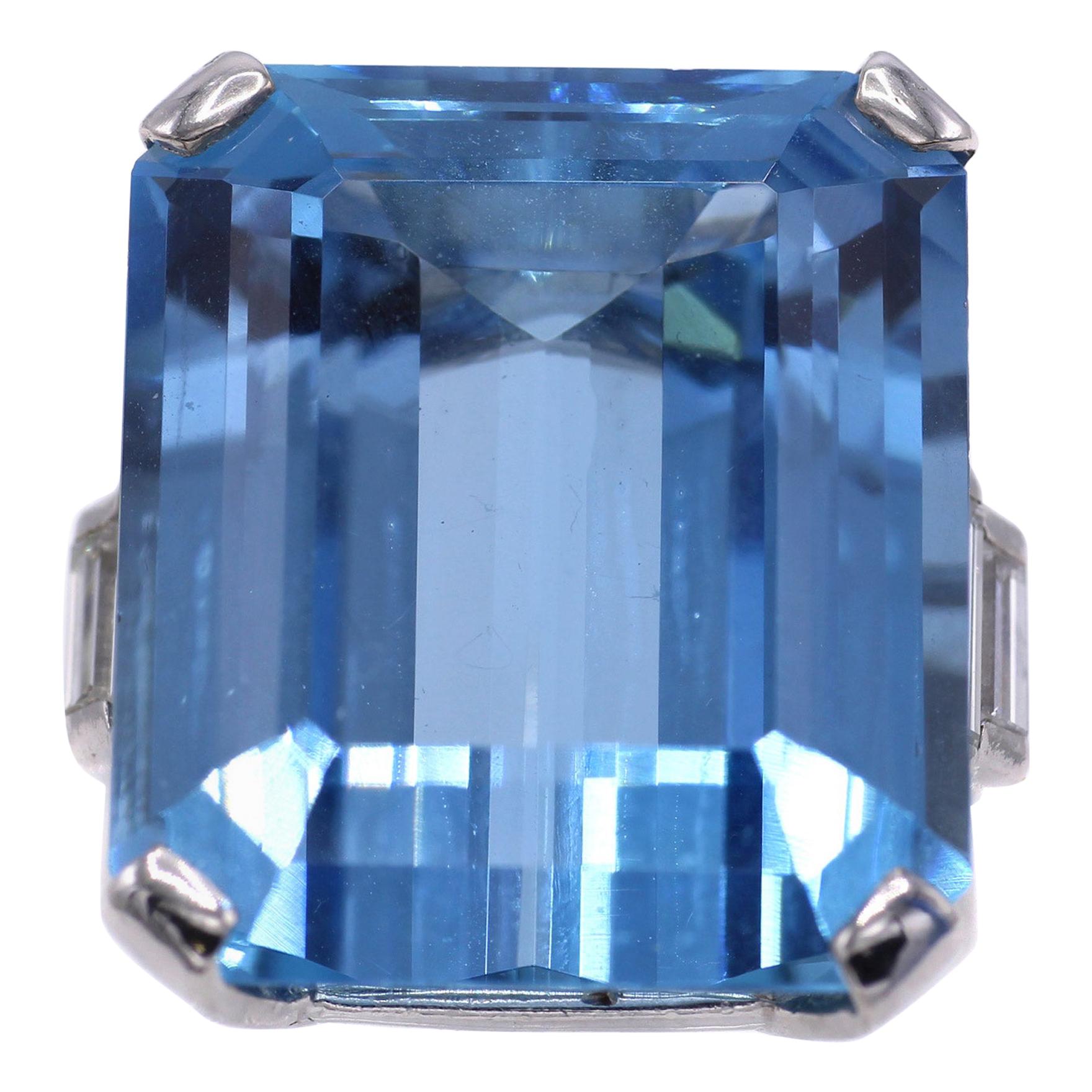 Art Deco Santa Maria Aquamarine Diamond Platinum Ring