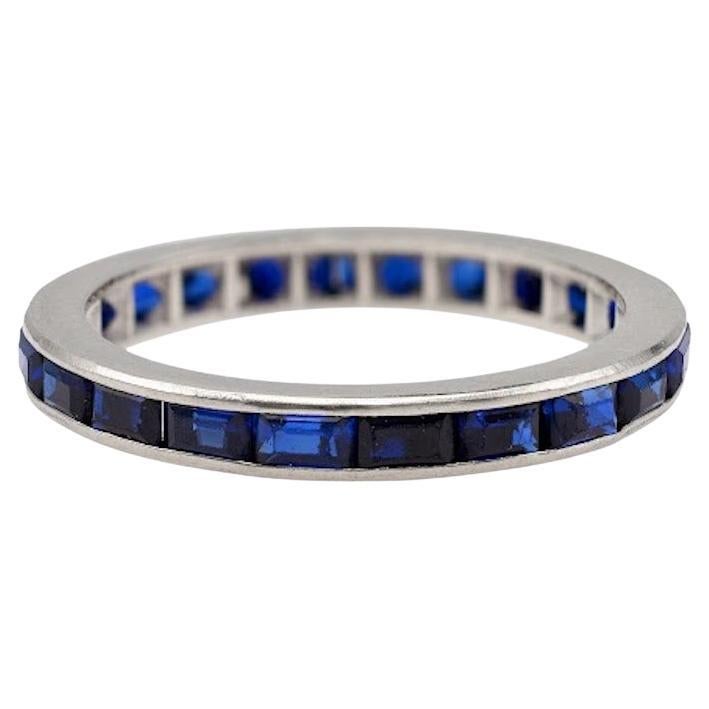 Art Deco Sapphire 14k White Gold Eternity Band For Sale
