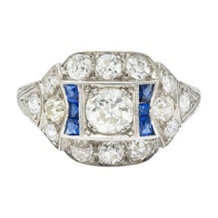 Vintage Art Deco Sapphire 1.58 Carats Diamond Platinum Dinner Ring