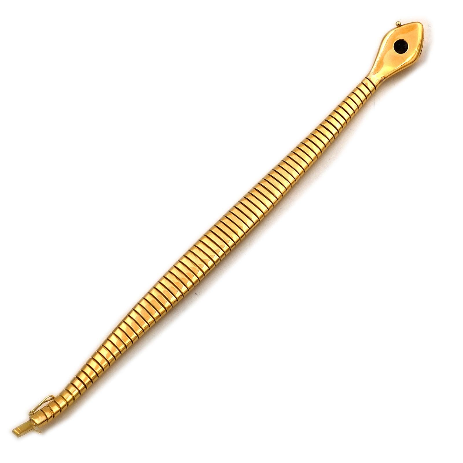 Bracciale Tubogas a serpente in oro 18 carati Art Deco con zaffiro, circa 1925/30 in vendita 1