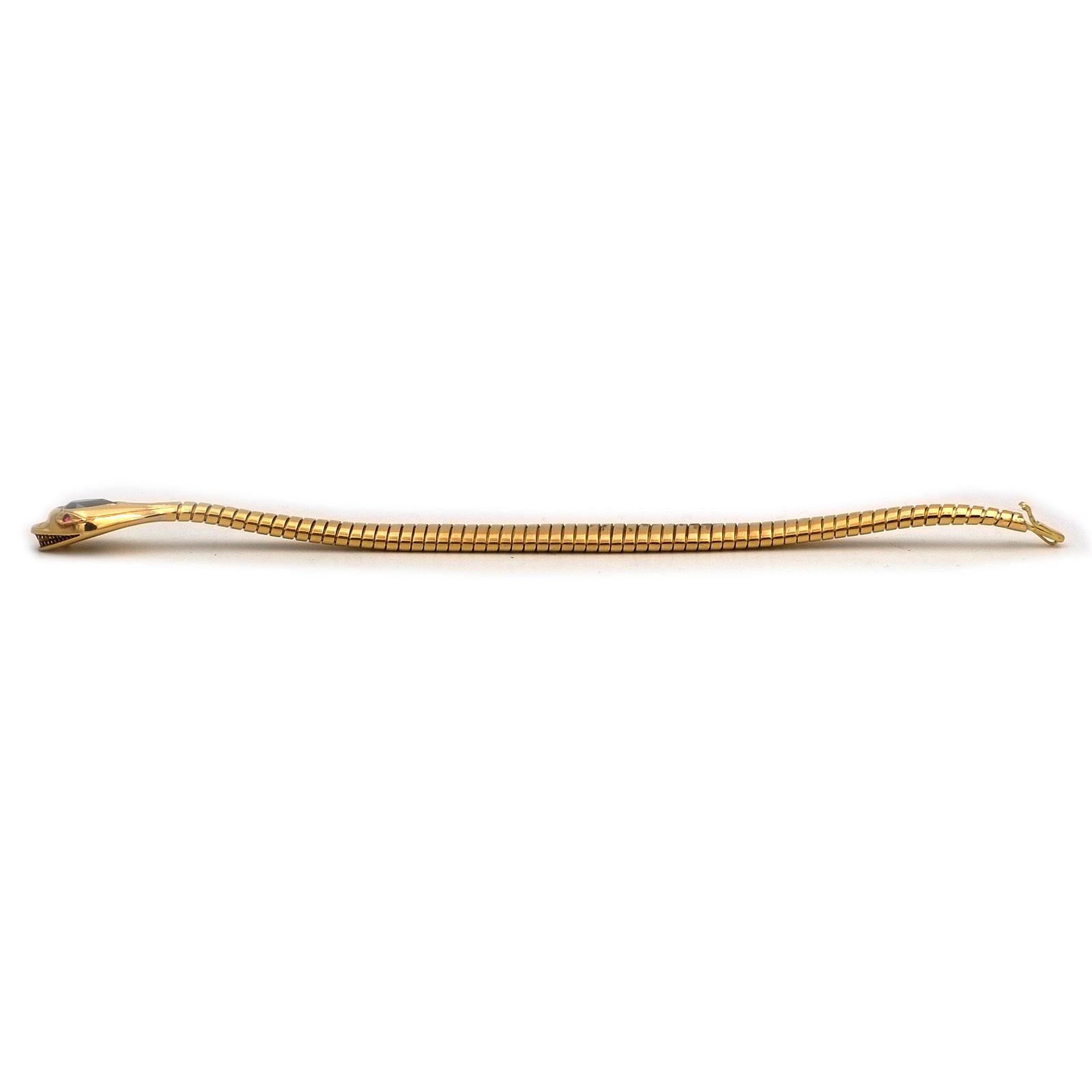 Bracciale Tubogas a serpente in oro 18 carati Art Deco con zaffiro, circa 1925/30 in vendita 2