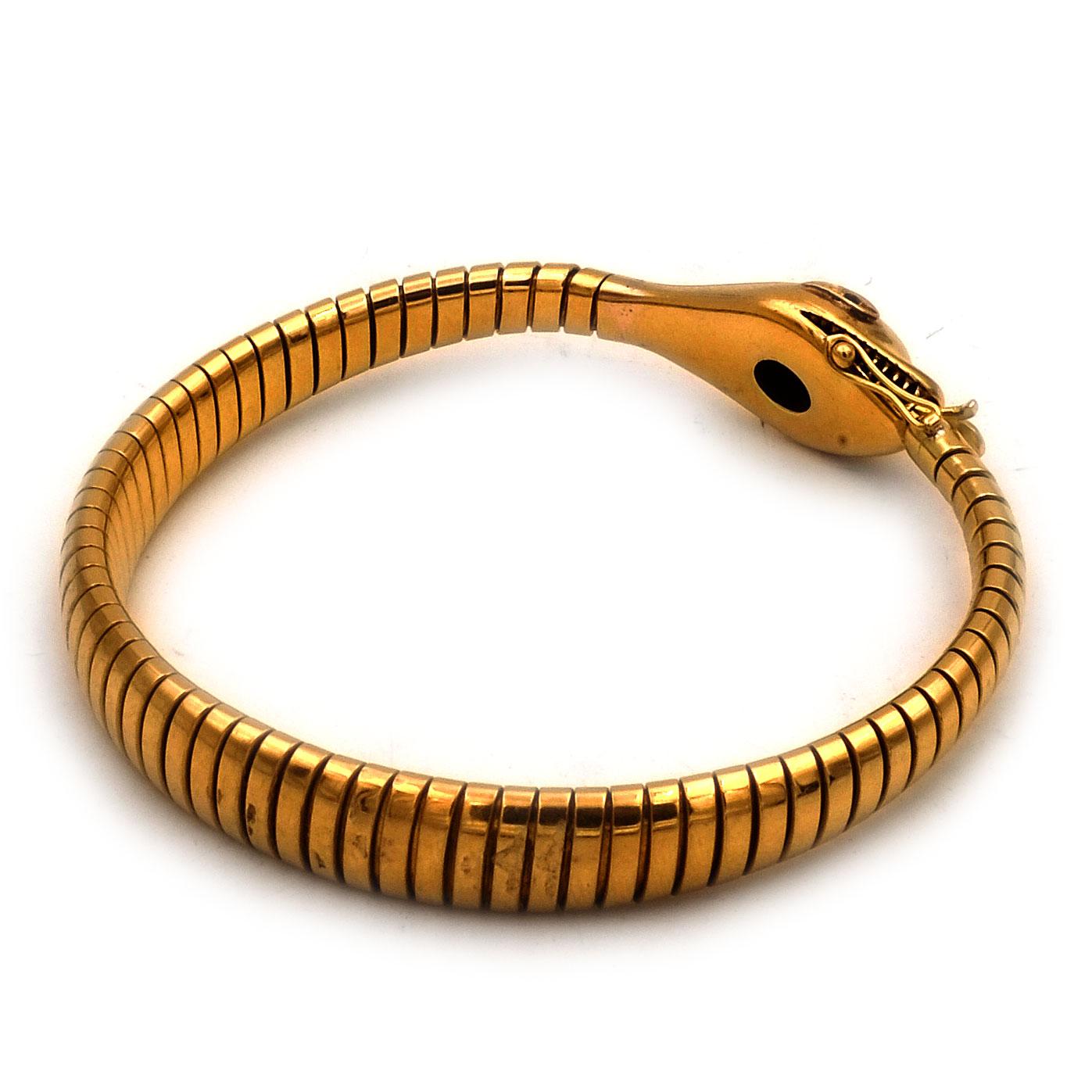 Bracciale Tubogas a serpente in oro 18 carati Art Deco con zaffiro, circa 1925/30 in vendita 3