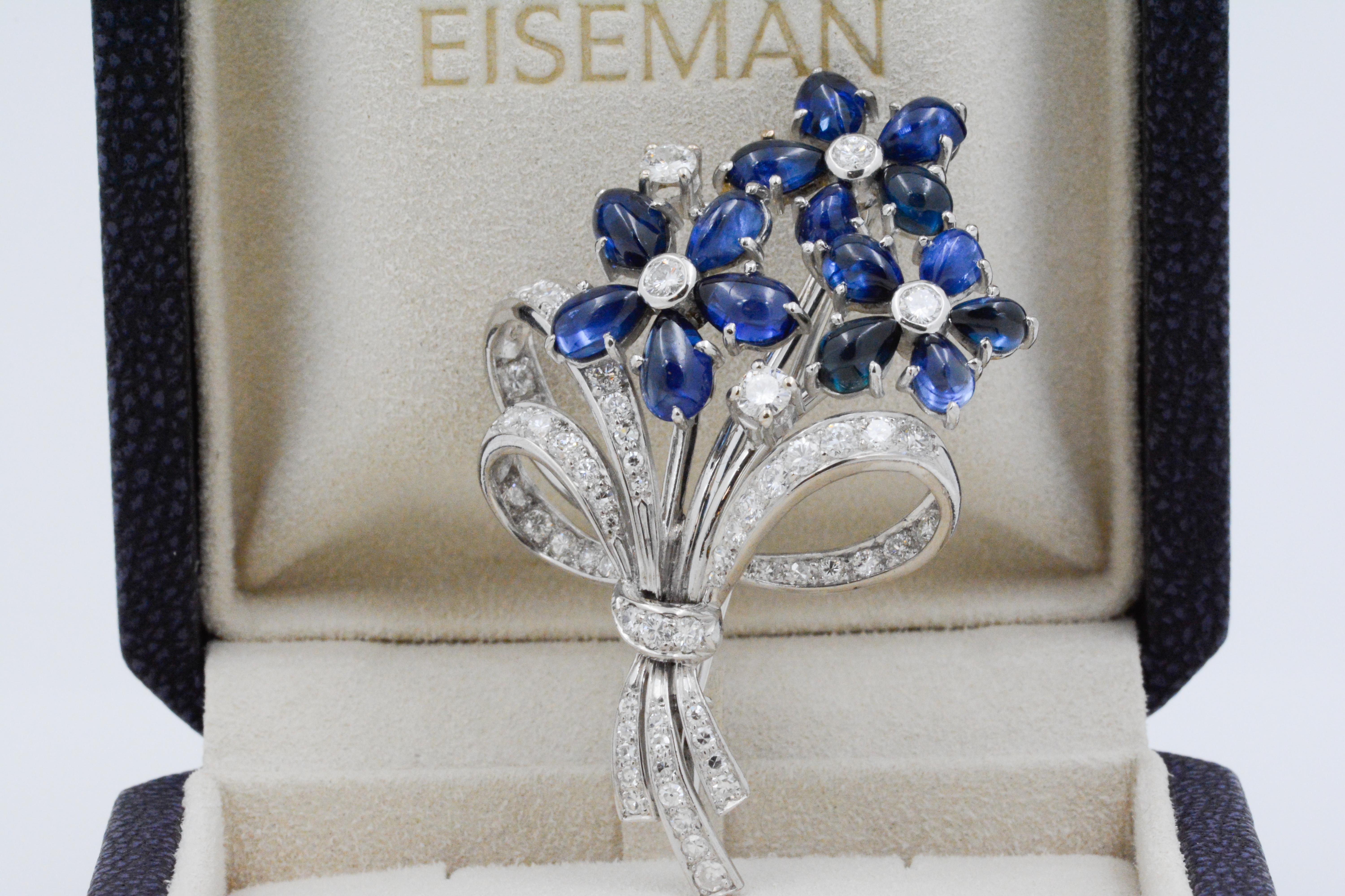 Women's Art Deco Sapphire, 2.50 Carat Diamonds 18 Karat White Gold Bouquet Pin