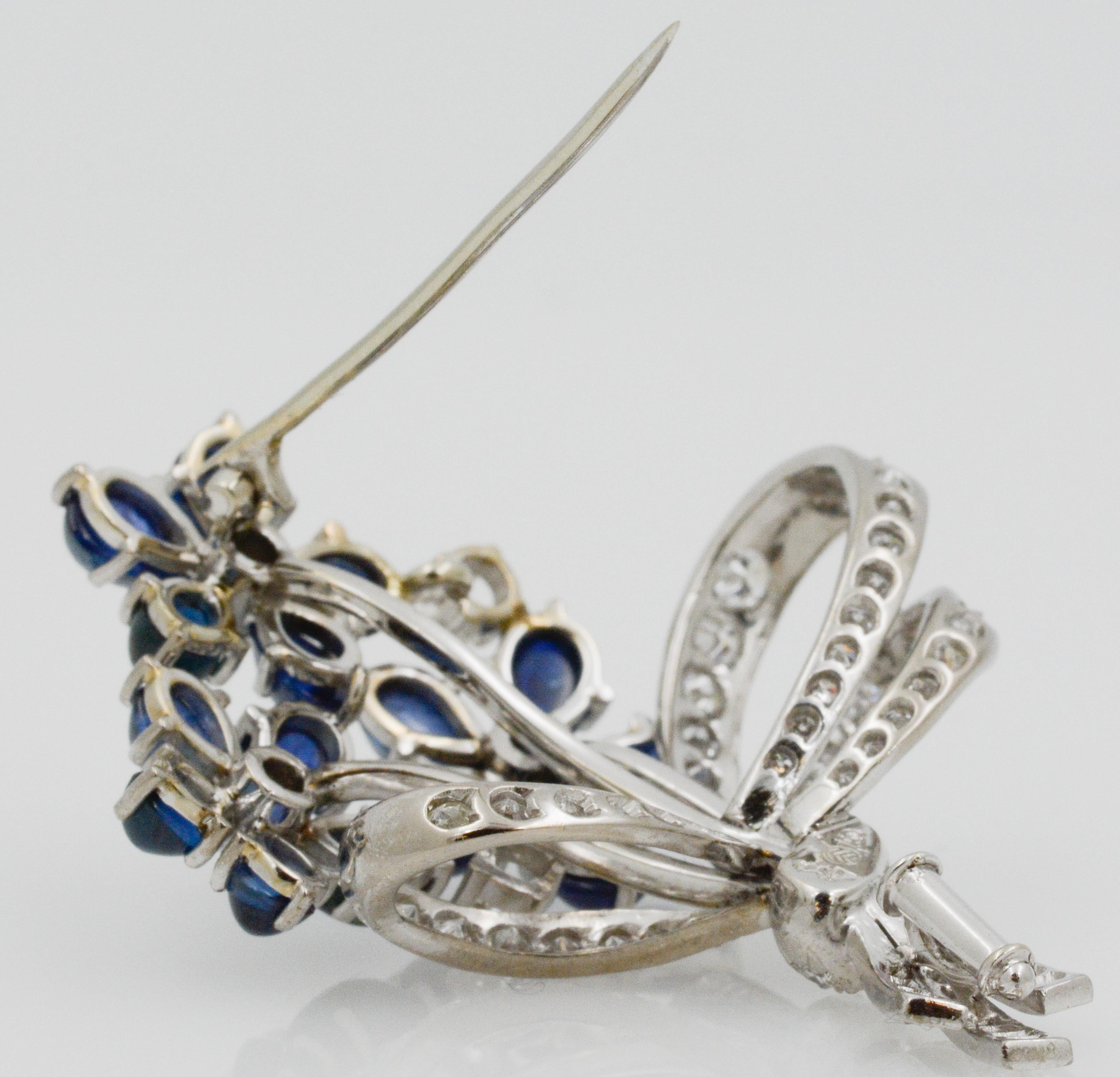 Art Deco Sapphire, 2.50 Carat Diamonds 18 Karat White Gold Bouquet Pin 3
