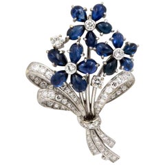 Art Deco Sapphire, 2.50 Carat Diamonds 18 Karat White Gold Bouquet Pin