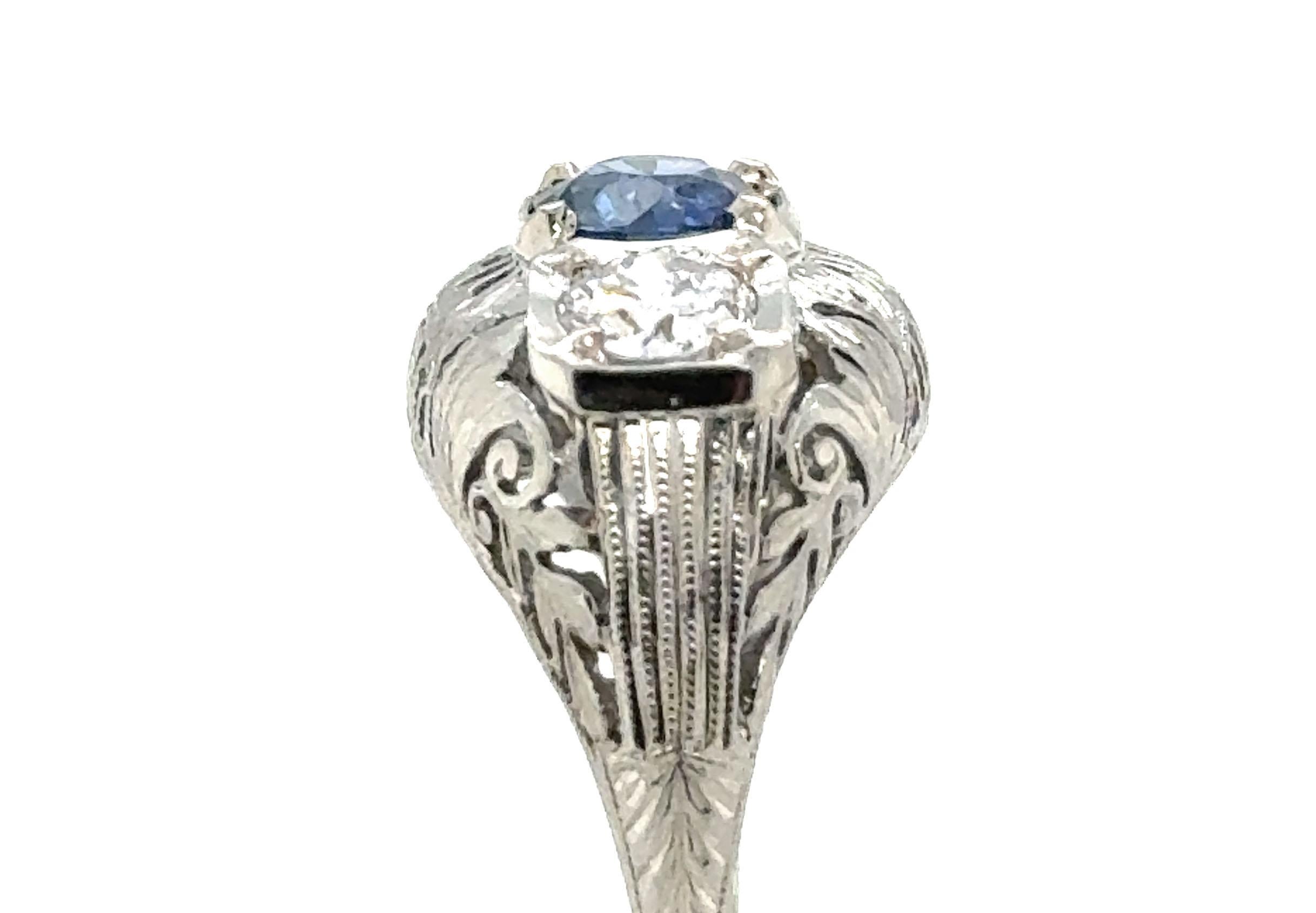 Art Deco Sapphire 3 Stone Ring Sri Lanka Sapphire Mined Diamond 1.58ct GIA 1920s For Sale 1