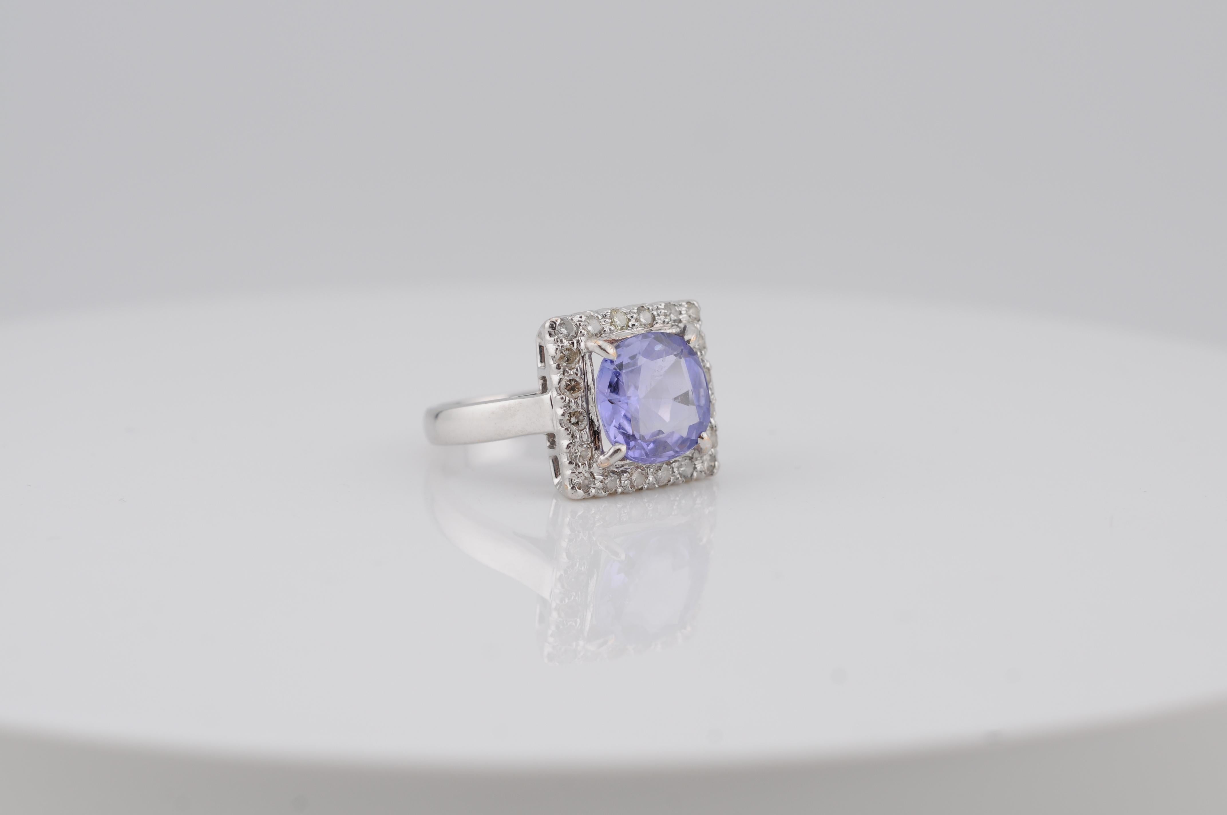 Art Deco Saphir 3,86ct keine Hitze Ring 18K Weißgold (Art déco) im Angebot