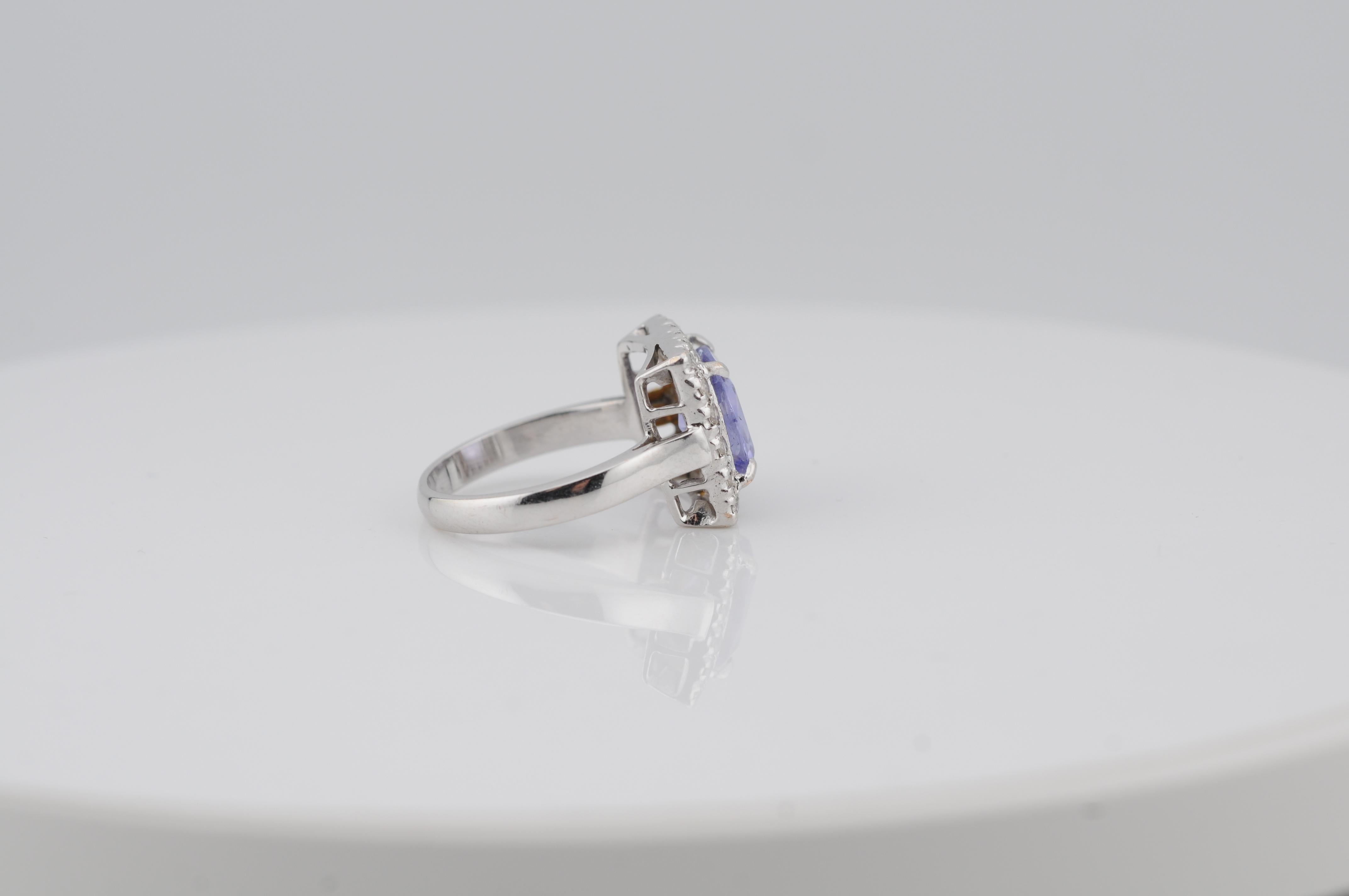 Art Deco Saphir 3,86ct keine Hitze Ring 18K Weißgold (Rundschliff) im Angebot