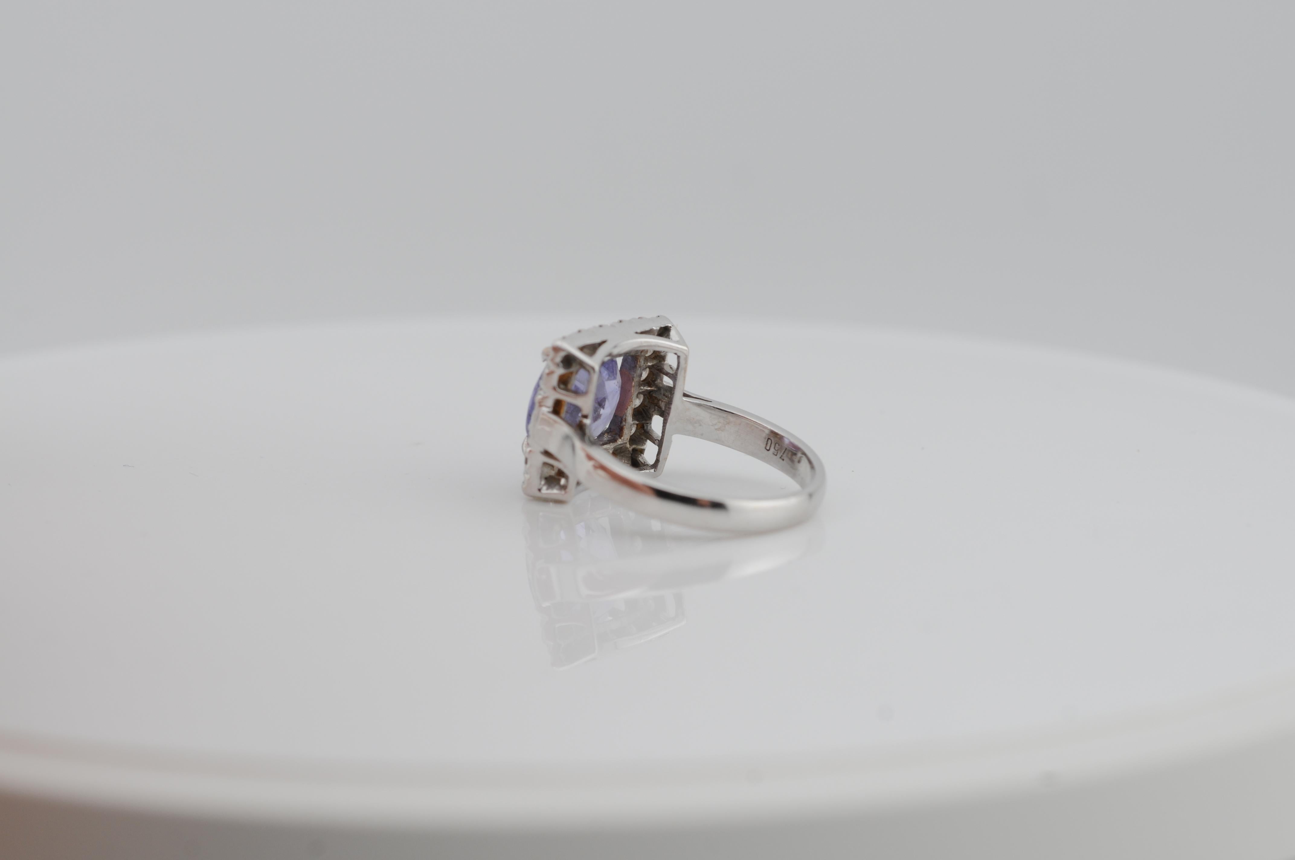 Art Deco Saphir 3,86ct keine Hitze Ring 18K Weißgold für Damen oder Herren im Angebot