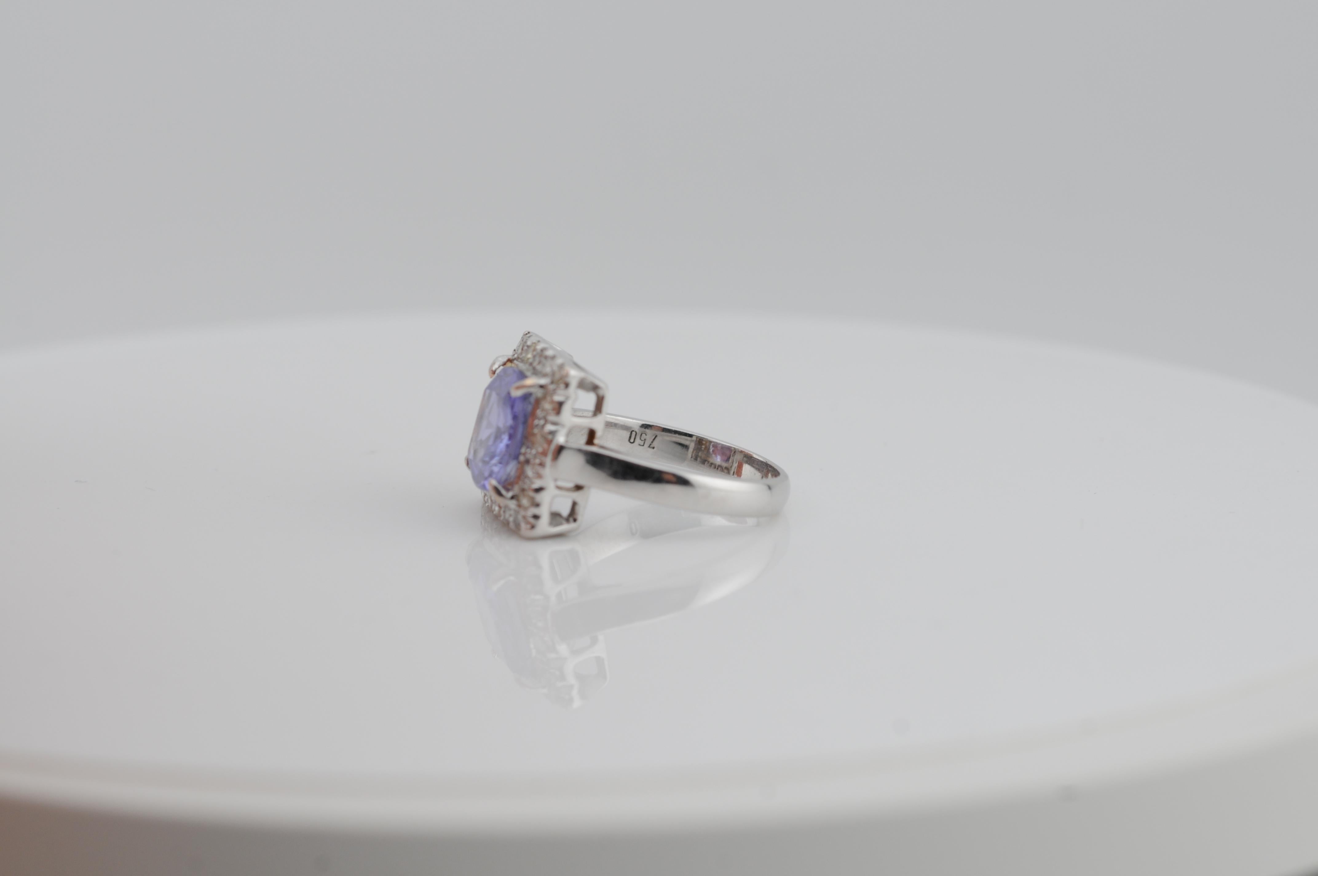 Art Deco Saphir 3,86ct keine Hitze Ring 18K Weißgold im Angebot 1