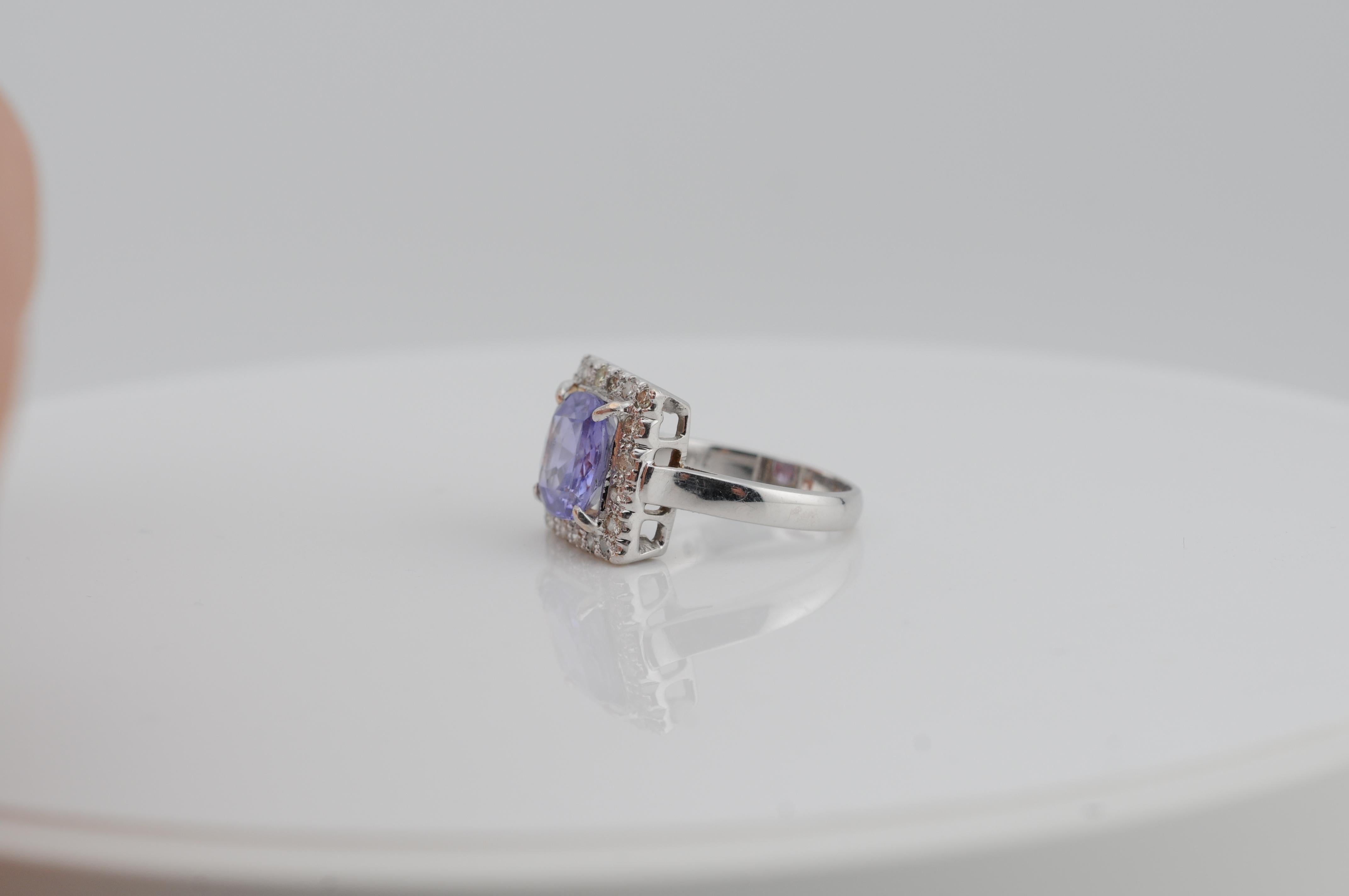 Art Deco Saphir 3,86ct keine Hitze Ring 18K Weißgold im Angebot 2