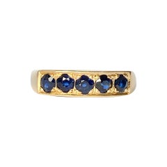 Fünf-Stein-Ring aus 14 Karat Gold mit Saphiren im Art déco-Stil