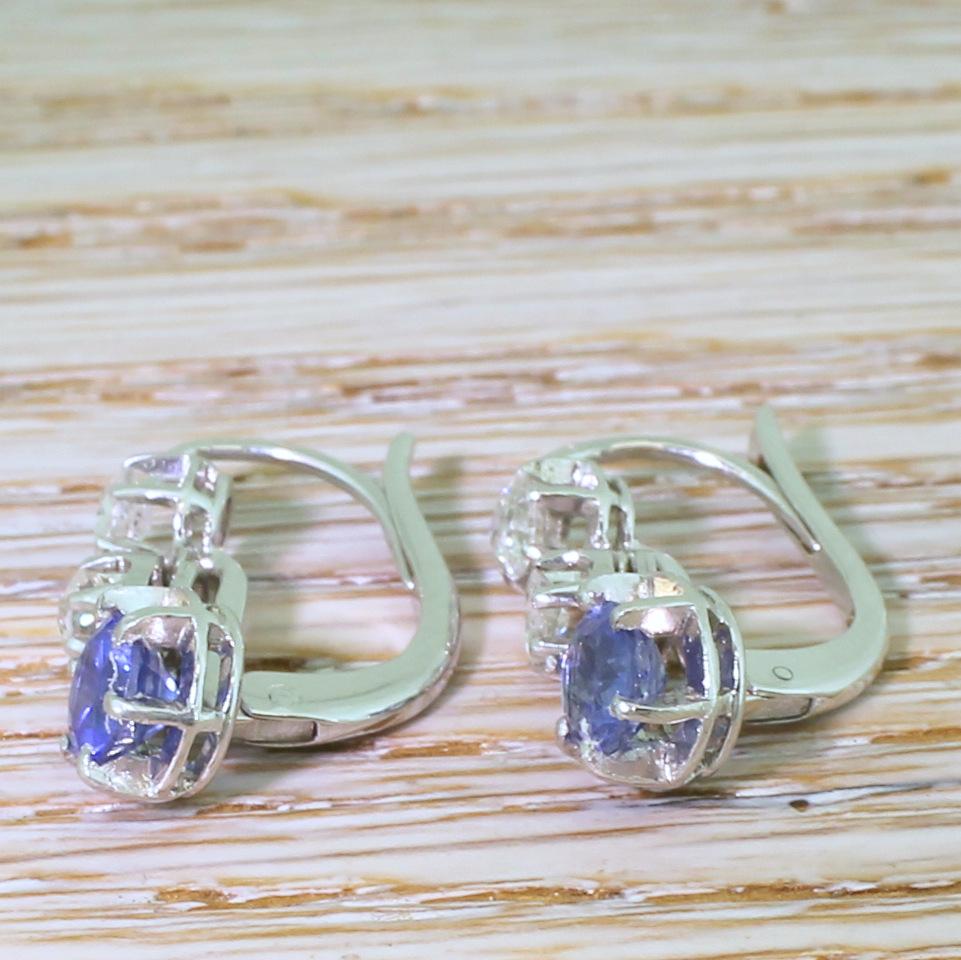 Art Deco Sapphire and Carat Old Cut Diamond Drop Earrings In Good Condition In Essex, GB
