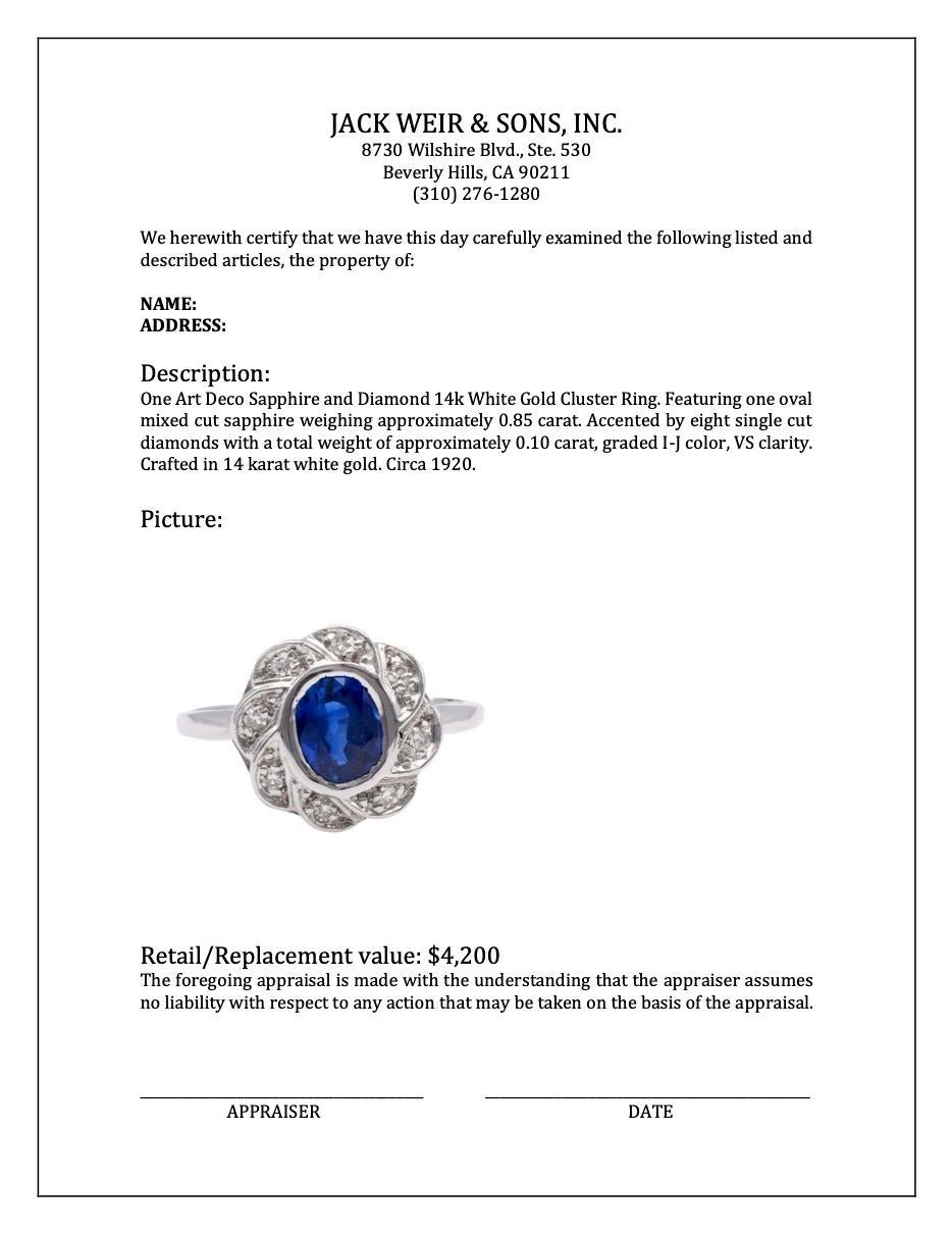 Art Deco Saphir und Diamant 14k Weißgold Cluster-Ring im Angebot 1