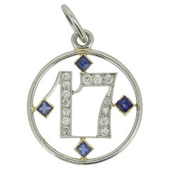 Art Deco Sapphire and Diamond '17' Charm Pendant