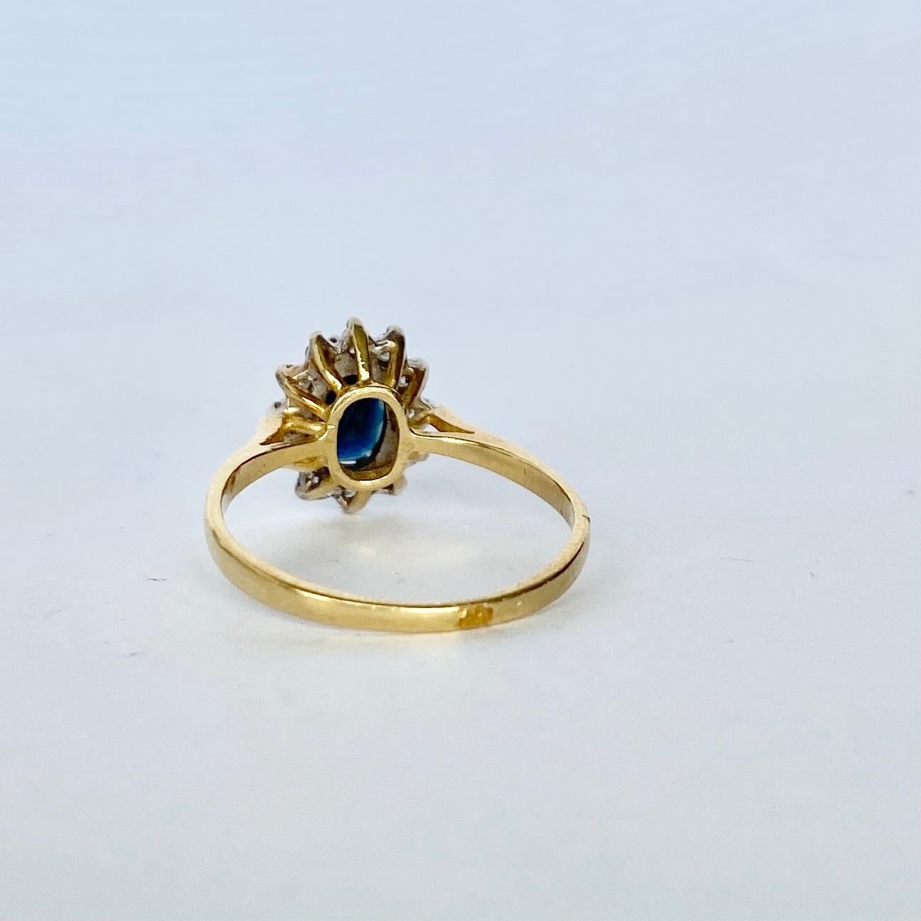 Women's Art Deco Sapphire and Diamond 18 Carat and Platinum Cluster Ring