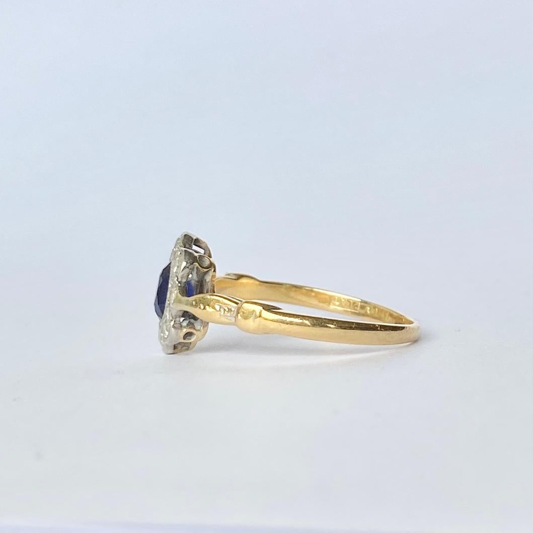 Art Deco Saphir und Diamant 18 Karat und Platin Cluster Ring Damen