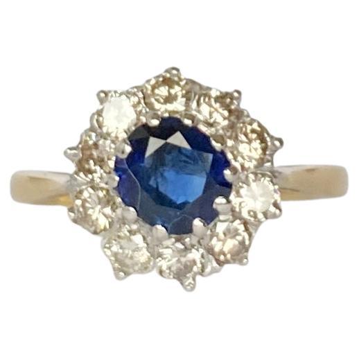 Art Deco Sapphire and Diamond 18 Carat and Platinum Cluster Ring For Sale