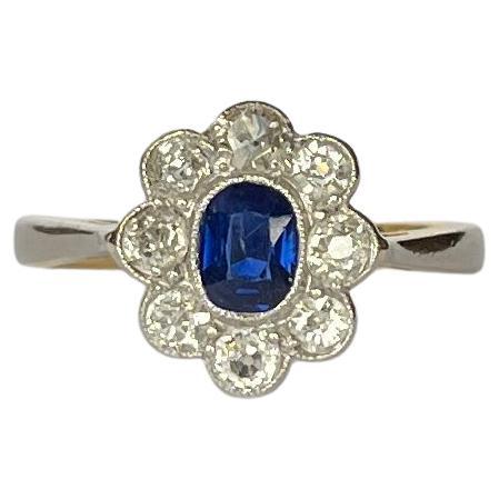 Art Deco Sapphire and Diamond 18 Carat and Platinum Cluster Ring For Sale