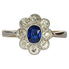 Vintage Art Deco Sapphire and Diamond 18 Carat and Platinum Cluster Ring