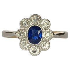 Art Deco Saphir und Diamant 18 Karat und Platin Cluster-Ring