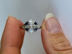 Art Deco Sapphire and Diamond 18 Carat Gold and Platinum Cluster Panel Ring