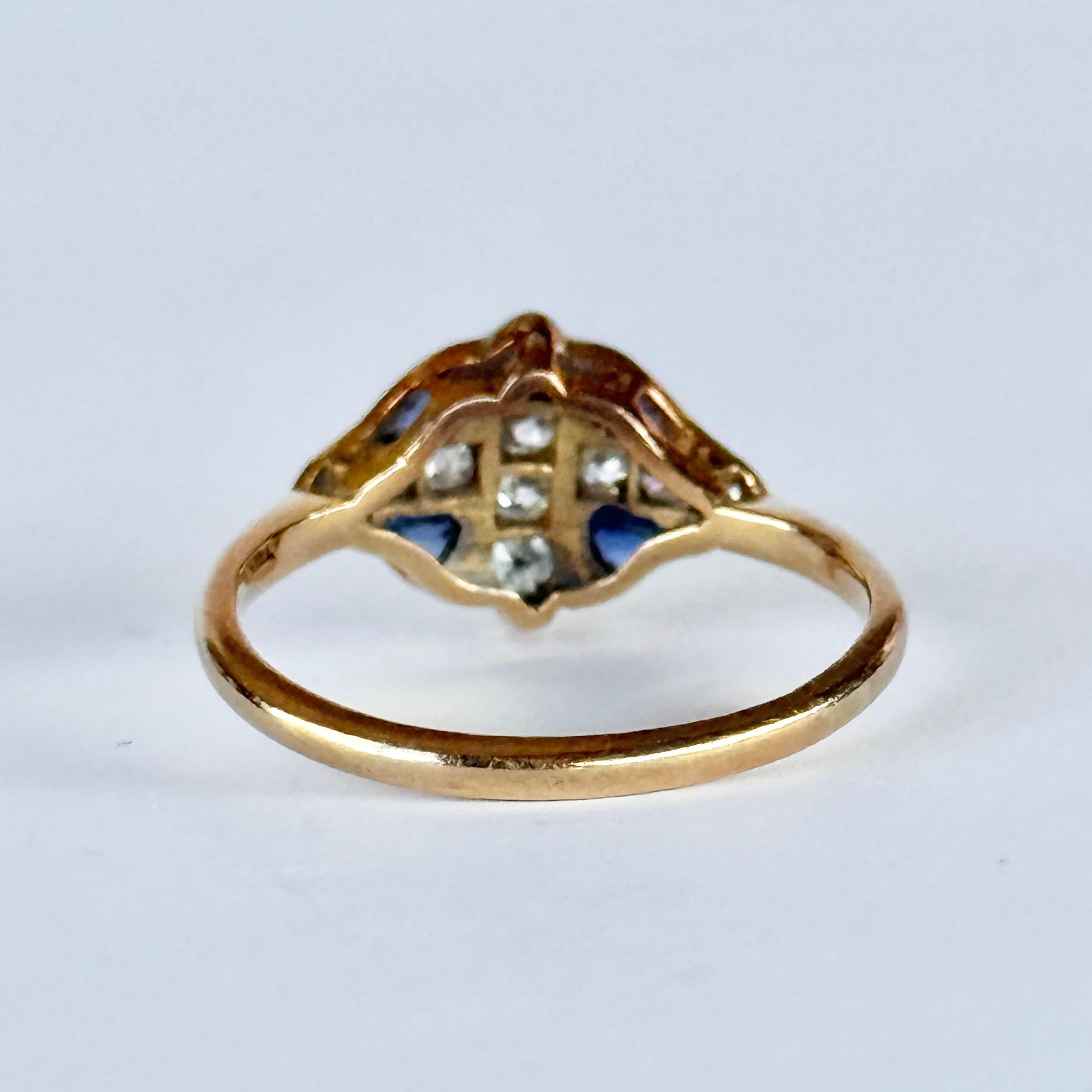 Art Deco Saphir und Diamant 18 Karat Gold und Platin Cluster Panel Ring im Zustand „Gut“ im Angebot in Chipping Campden, GB