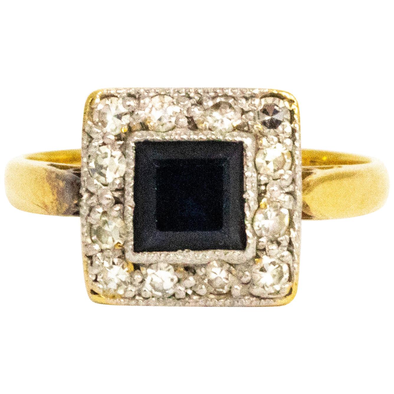 Art Deco Sapphire and Diamond 18 Carat Gold and Platinum Cluster Ring